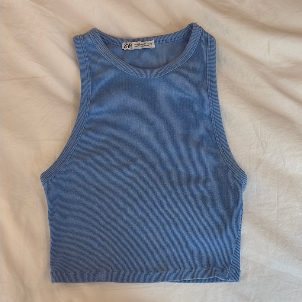 Zara Blue Fitted Crop Tank Top